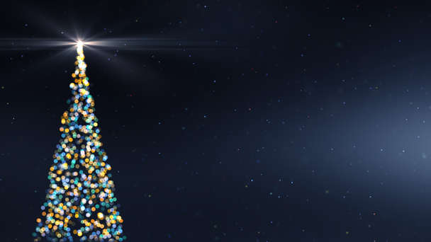 Рождественская елка с сияющим светом, падающие снежинки и боке
 - Кадры, видео