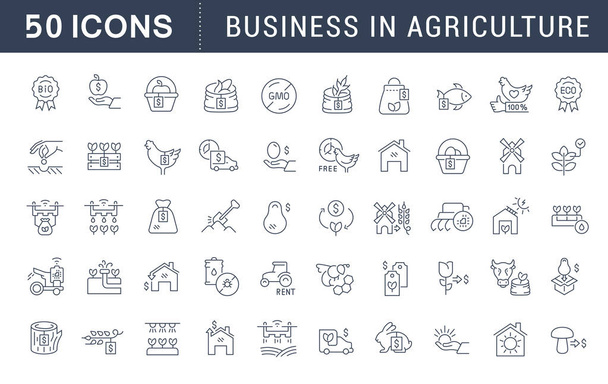 Ορισμός εικονίδια διανυσματικών γραμμών των επιχειρήσεων στη γεωργία - Διάνυσμα, εικόνα