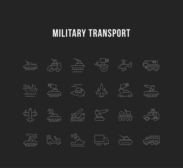 Állítsa be a vektor vonal ikonok a katonai közlekedés. - Vektor, kép