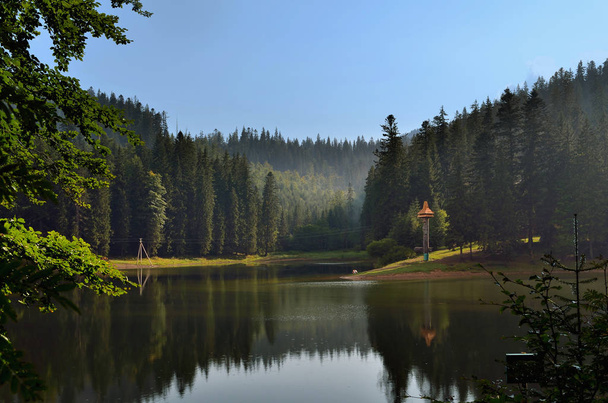 Hermoso paisaje del lago Synevyr, también conocido como ojo de mar de los Cárpatos, destino turístico favorito. Paisaje colorido, Ucrania
. - Foto, imagen