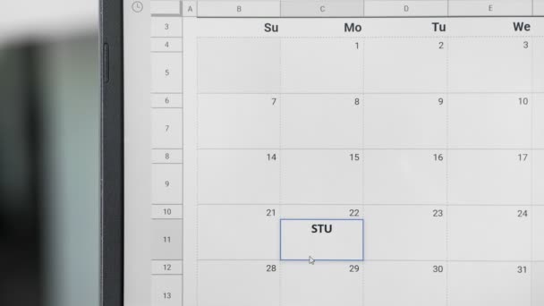 Writing STUDY TIME on monthly weekly planner calendar to remember this date. - 映像、動画
