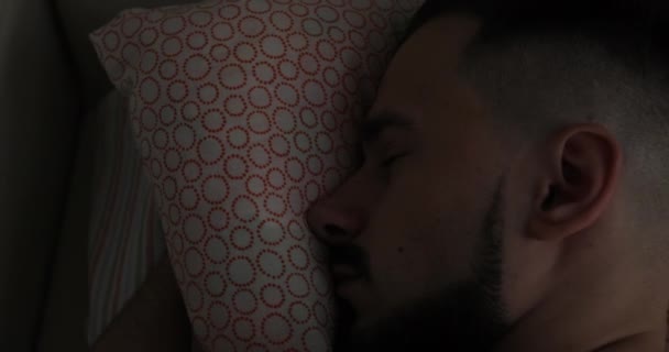 Close up of male sleeping face. - Video, Çekim