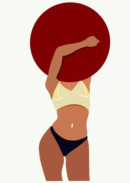 illustration of a sporty tanned girl with a red ball - Foto, Imagem