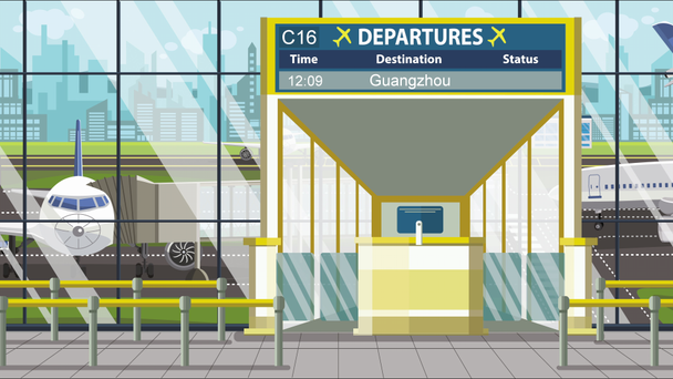 Luchthaventransport. Vertrekbord met Guangzhou tekst. Reizen naar China gerelateerde loopable cartoon animatie - Video
