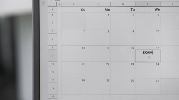 Escribir EXAMEN el día 17 en el calendario para recordar esta fecha
. - Metraje, vídeo