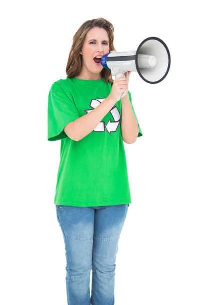 Environmental activist screaming in a megaphone - Φωτογραφία, εικόνα