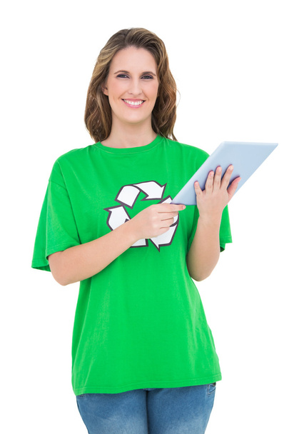 Smiling environmental activist using digital tablet - Foto, afbeelding