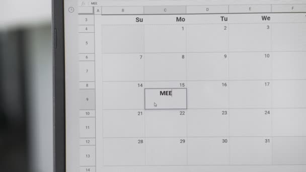 Schriftelijke vergadering op de 15e op de kalender om deze datum te herinneren. - Video