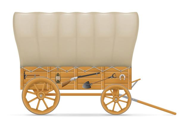 wooden wagon of the wild west with an awning vector illustration - Вектор, зображення