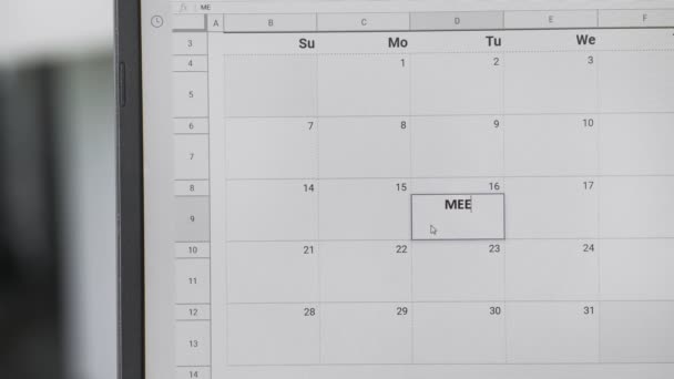 Schriftelijke vergadering op de 16e op kalender om deze datum te herinneren. - Video