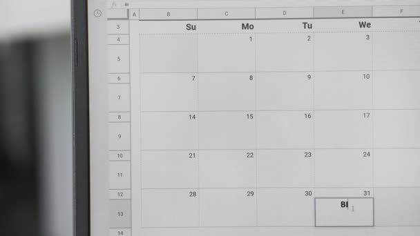 Het schrijven van Verjaardag op 31ste op kalender om deze datum te herinneren. - Video