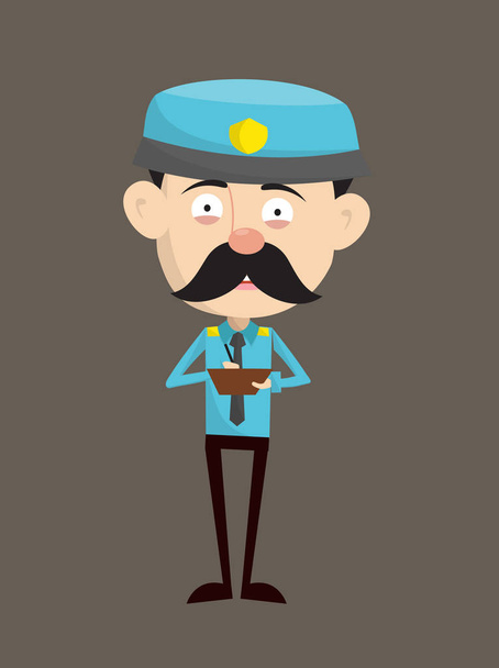 Funny Policeman Cop - Preparing Report in Happy Mood - Vector, afbeelding