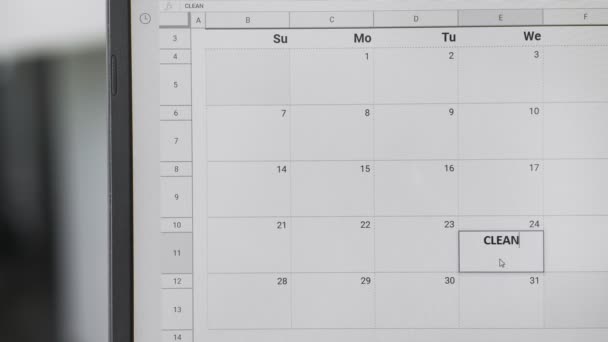 Εγγραφή Ημέρα καθαρισμού στις 24 στο ημερολόγιο για να θυμάστε αυτή την ημερομηνία. - Πλάνα, βίντεο