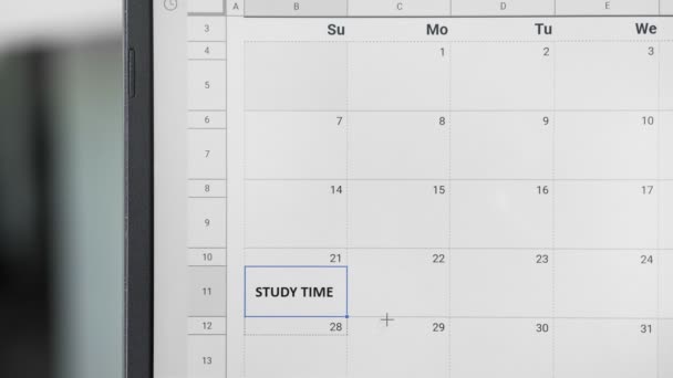 Αντιγραφή χρόνου μελέτης σε ολόκληρη την εβδομάδα στο ημερολόγιο για να θυμόμαστε αυτή την ημερομηνία. - Πλάνα, βίντεο