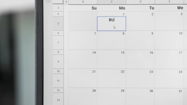 Zapisování schůzky Bussines na 1. na kalendář pro zapamatování tohoto data. - Záběry, video