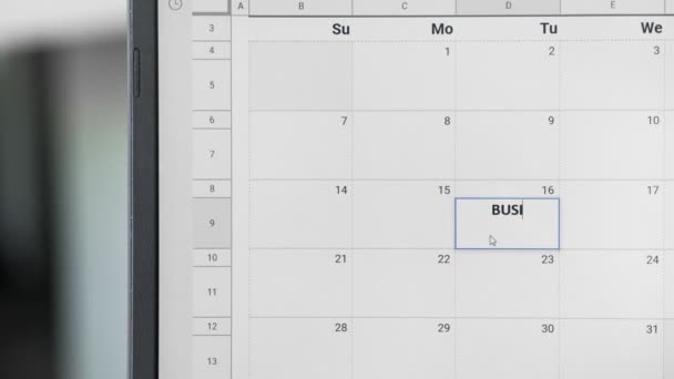 Schrijven Bussines Vergadering op 16e op kalender om deze datum te herinneren. - Video