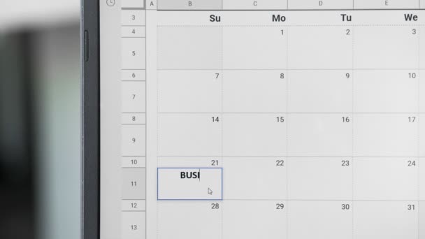 Εγγραφή Bussines Συνάντηση στις 21 στο ημερολόγιο για να θυμάστε αυτή την ημερομηνία. - Πλάνα, βίντεο