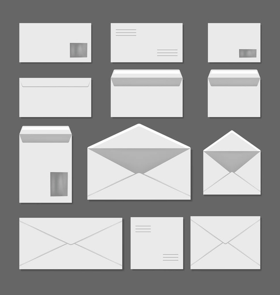 Empty white envelopes template isolated set. Vector flat graphic design illustration - Вектор, зображення