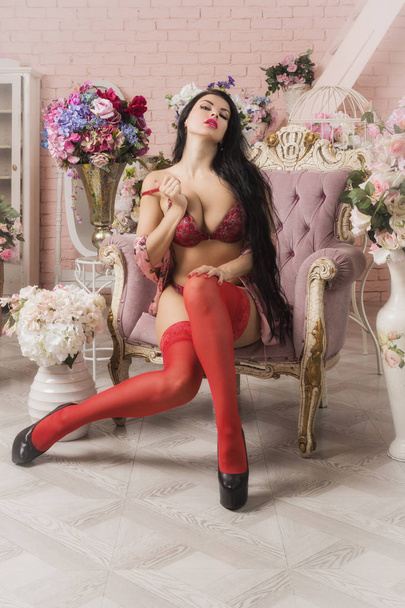 Sexy morena en boudoir
 - Foto, Imagen