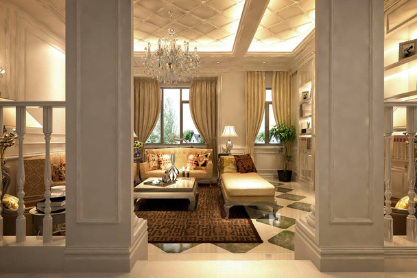 3d render of luxury home living room - Foto, imagen