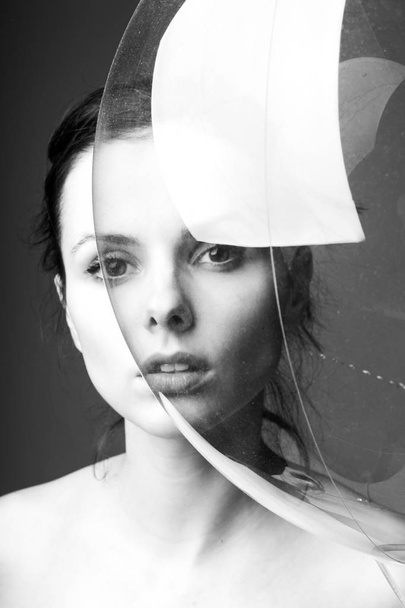 beautiful young girl black and white portrait - Zdjęcie, obraz