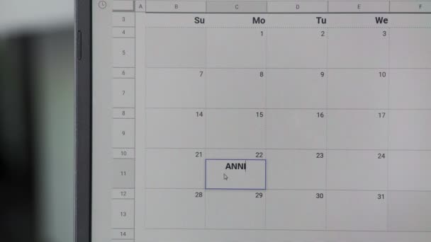 Kirjoittaminen ANNIVERSARY 22. kalenterissa muistaa tämän päivämäärän
. - Materiaali, video