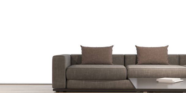Prospettiva di moderno soggiorno di lusso con divano in tessuto su sfondo bianco, rendering 3D
. - Foto, immagini
