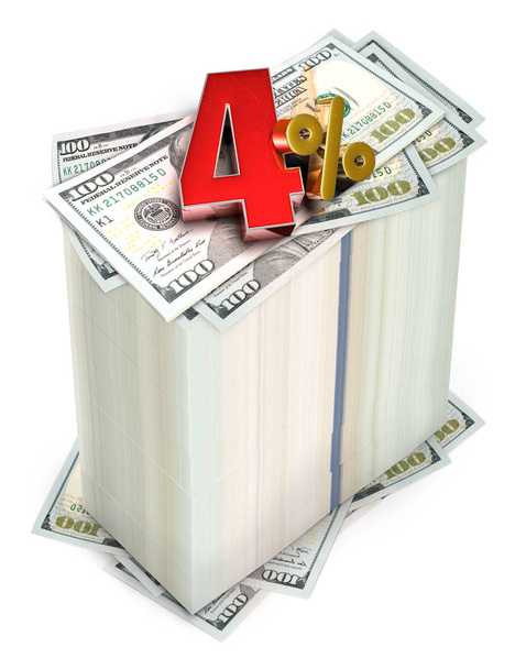 Beyaz arka planda bir dolar banknotuna% 4 'lük 3D görüntüleme. (Kırpma Yolu ile). - Fotoğraf, Görsel