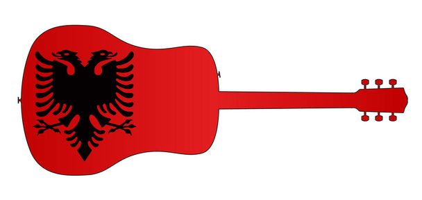 Ακουστική κιθάρα Σιλουέτα με Αλβανική Εθνική Σημαία - Διάνυσμα, εικόνα