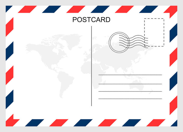 Tarjeta postal, tarjeta en blanco de viaje aislada en segundo plano. Diseño gráfico moderno
 - Vector, imagen