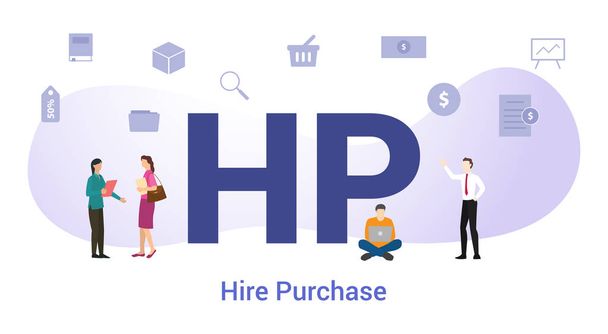 hp hire purchase concept with big word or text and team people with modern flat style - vector - Vector, Image