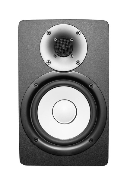 Black audio studio monitor głośniki izolowane na białym, czarnym i białym tonie - Zdjęcie, obraz