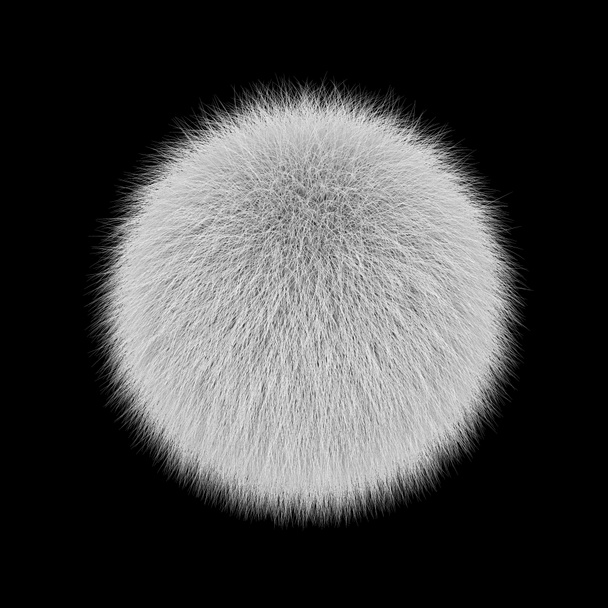 Bola fofa branca, pompon de pele isolado em preto
 - Foto, Imagem