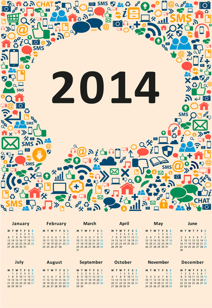 2014 újévi naptár - Vektor, kép