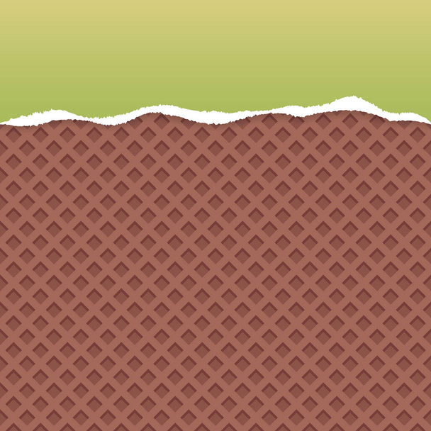 Vector de papel rasgado verde con fondo de patrón de oblea de chocolate
. - Vector, imagen
