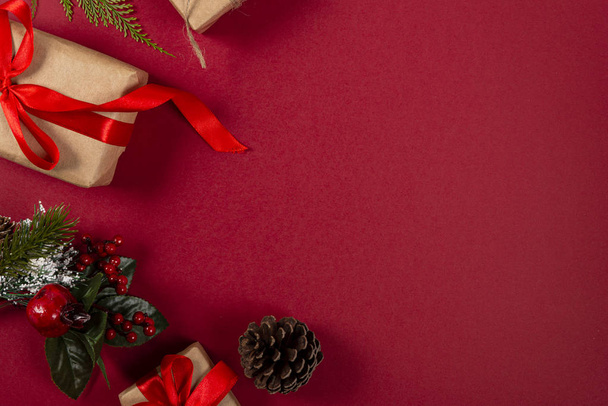 Creative christmas concept. Red background. - Photo, Image