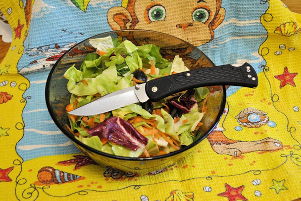 Folding knife fresh organic salad natural product longevity gourmet diet - Photo, Image