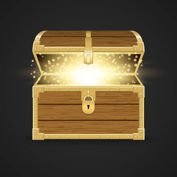 Opened realistic wooden chest - Vektor, kép
