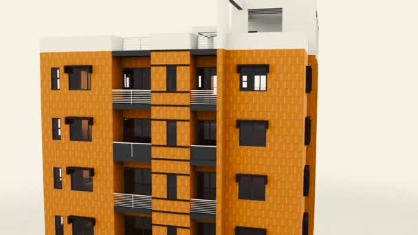 Fachada abstrata do edifício residencial de arranha-céus isolado sobre fundo branco. Imagens de stock. Modelo 3D animado do edifício de vários andares
. - Filmagem, Vídeo