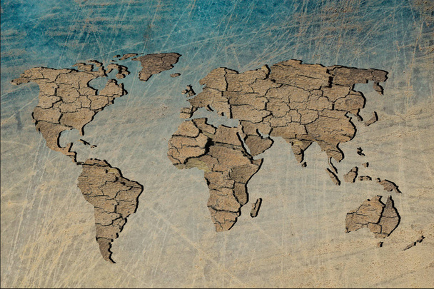 Ruwweg geschetst wereldkaart met houten vulling - Foto, afbeelding