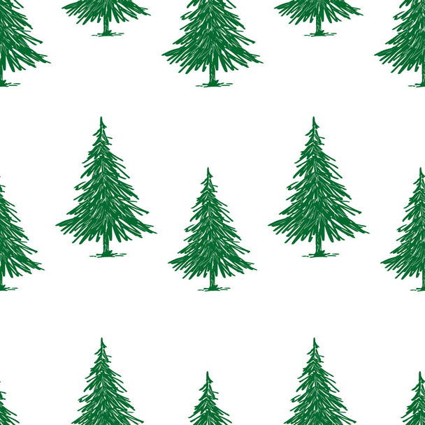 Seamless pattern of drawn christmas trees - Vector, Image