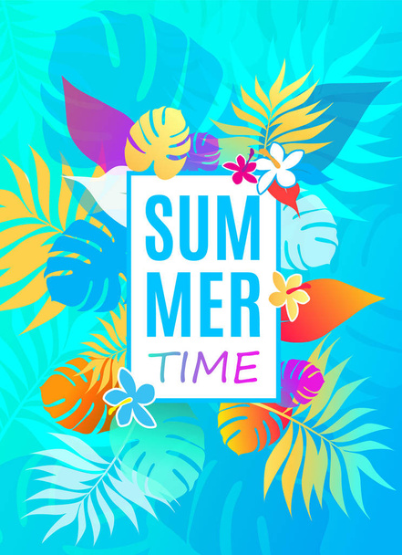 Summer time vector illustration background with colorful leaves  - Vetor, Imagem