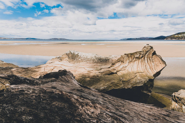 pristine Australian coastline and beach landscape in Tasmania - Fotoğraf, Görsel