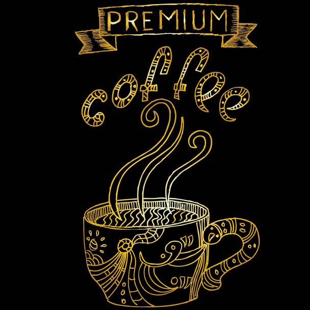 premium kawa, szkic i bazgroły - Wektor, obraz