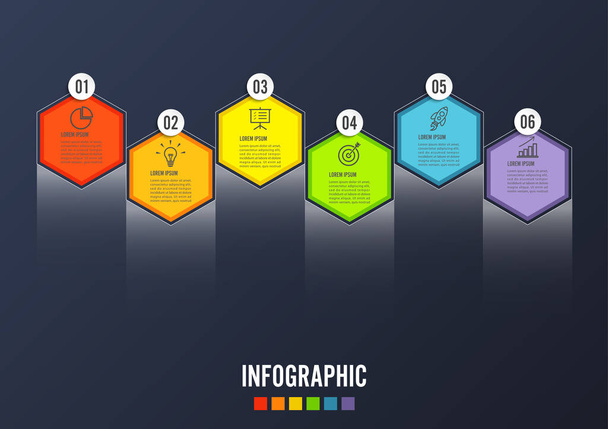 Illustration vectorielle infographie 6 options. Modèle de brochure, d'entreprise, de conception web - Vecteur, image