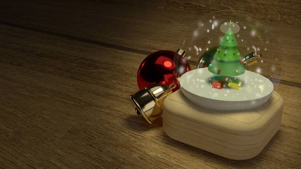 Bola de vidrio de Navidad 3D representación para la celebración de Navidad con
 - Foto, Imagen