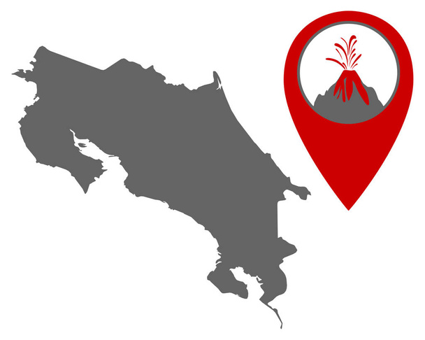 Mapa Kostaryki z lokalizatorem wulkanu - Wektor, obraz