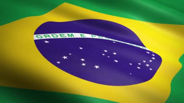Σημαία Βραζιλίας. Κυματιστή σημαία με εξαιρετικά λεπτομερή υφασμάτινη υφή αδιάλειπτη βρόχο βίντεο. Απρόσκοπτη θηλιά με εξαιρετικά λεπτομερή υφασμάτινη υφή. Βρόχος έτοιμος σε ανάλυση Hd - Πλάνα, βίντεο