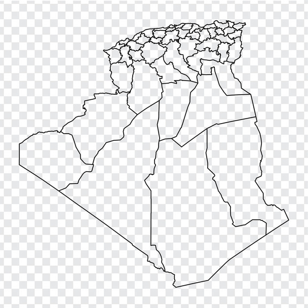 Czysta mapa Algierii. Wysokiej jakości mapa Algierskiej Republiki Ludowo-Demokratycznej z prowincjami na przejrzystym tle do projektowania stron internetowych, logo, aplikacji, Ui. EPS 10.  - Wektor, obraz