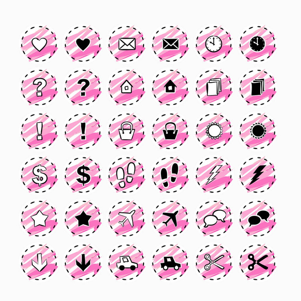 Moderne rosa und schwarze Symbole für Ihr Design. Satz von 36 Stück. Vektorillustration. - Vektor, Bild